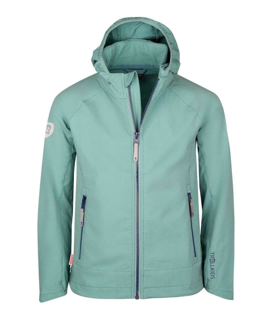 Outdoor Clothing TROLLKIDS | Trollkids Girls Kvalvika Jacket Glacier/Green Navy