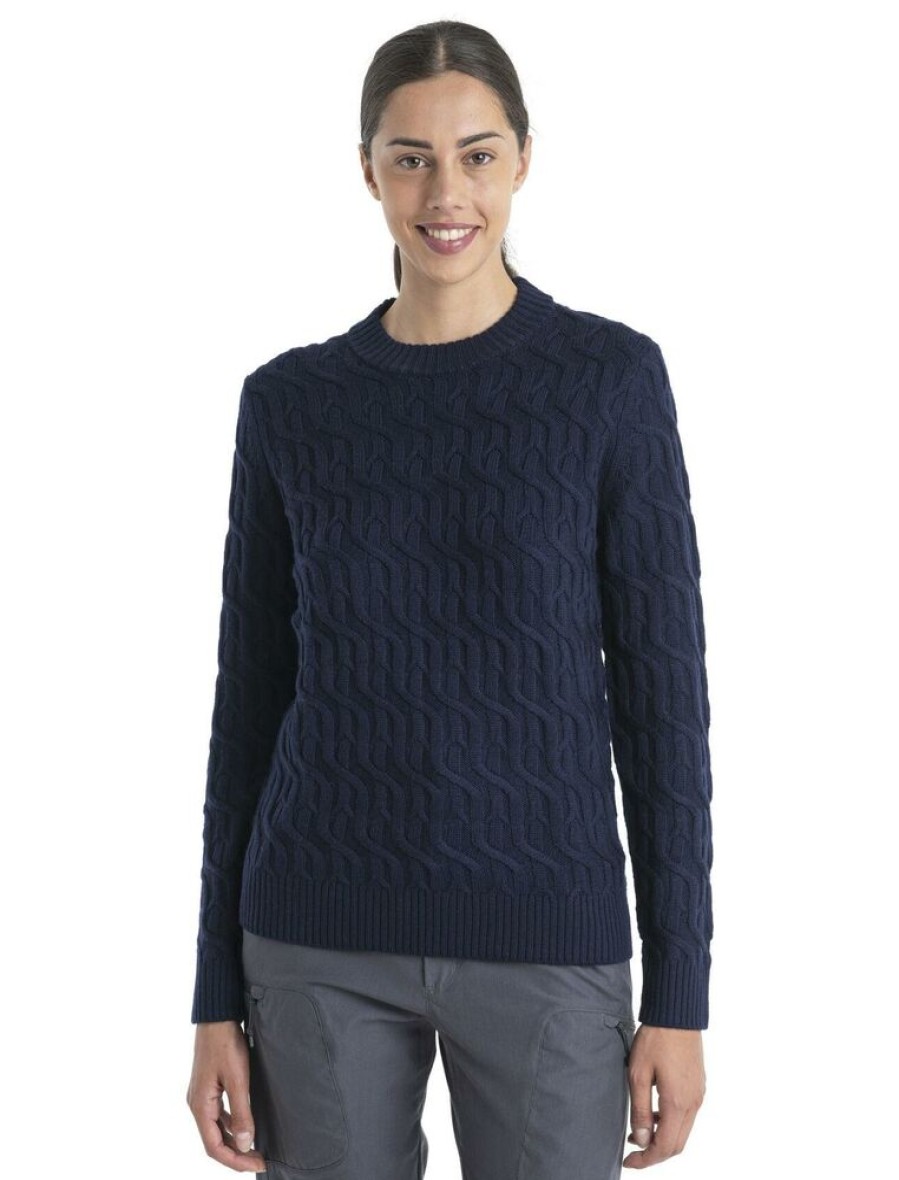 Outdoor Clothing ICEBREAKER | Icebreaker W Merino Cable Crew Sweater Midnight Navy