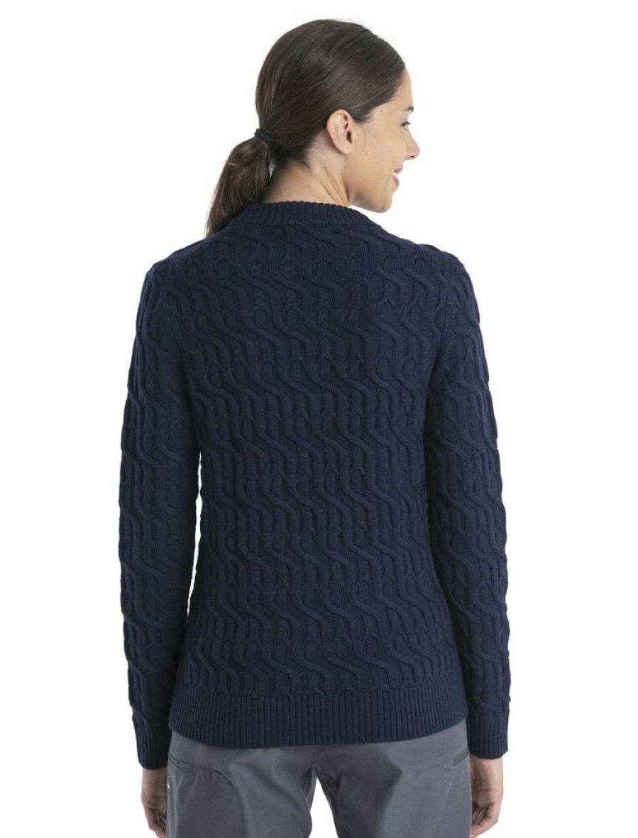 Outdoor Clothing ICEBREAKER | Icebreaker W Merino Cable Crew Sweater Midnight Navy