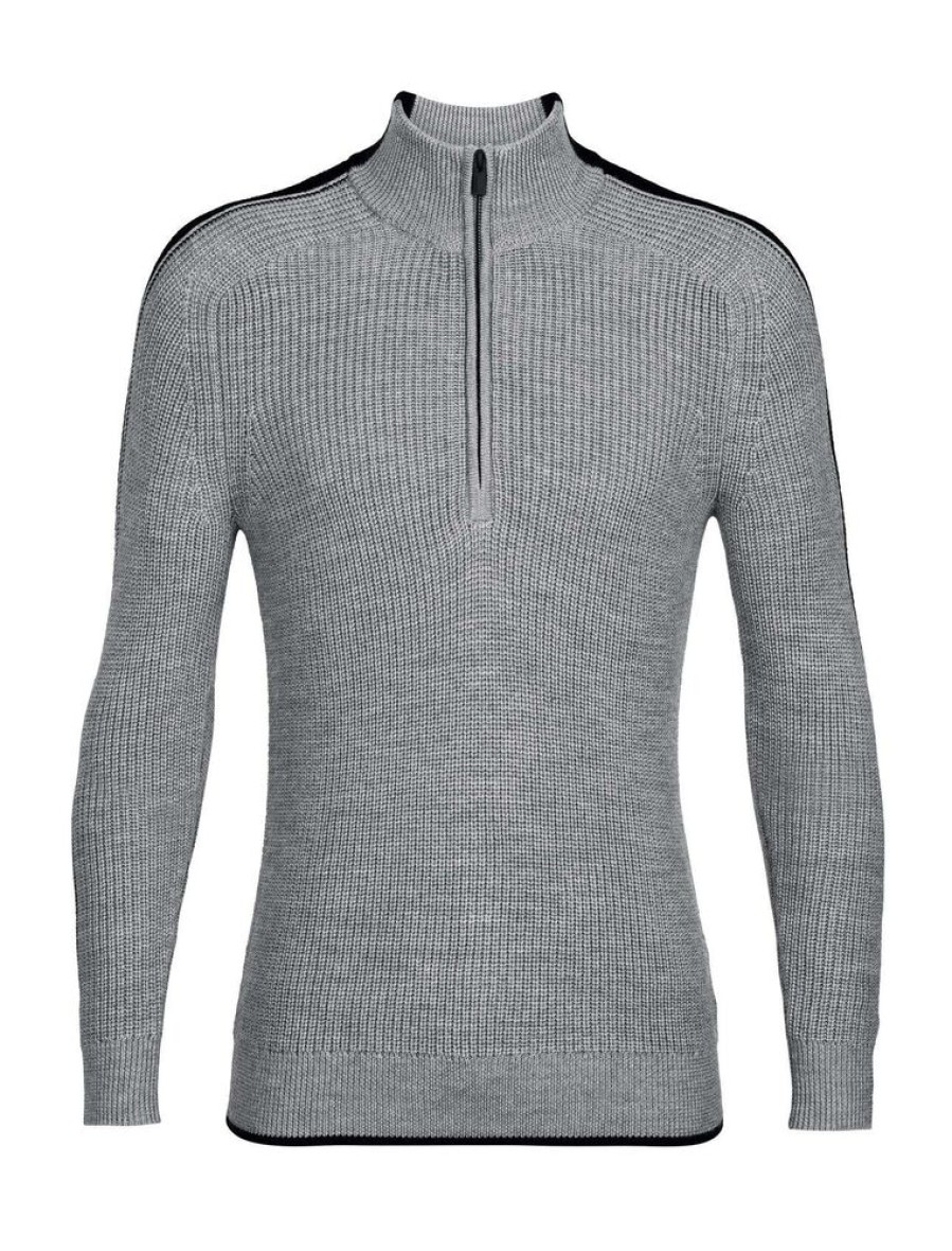 Outdoor Clothing ICEBREAKER | Icebreaker M Lodge Ls Half Zip Sweater Gritstone Hthr/Black