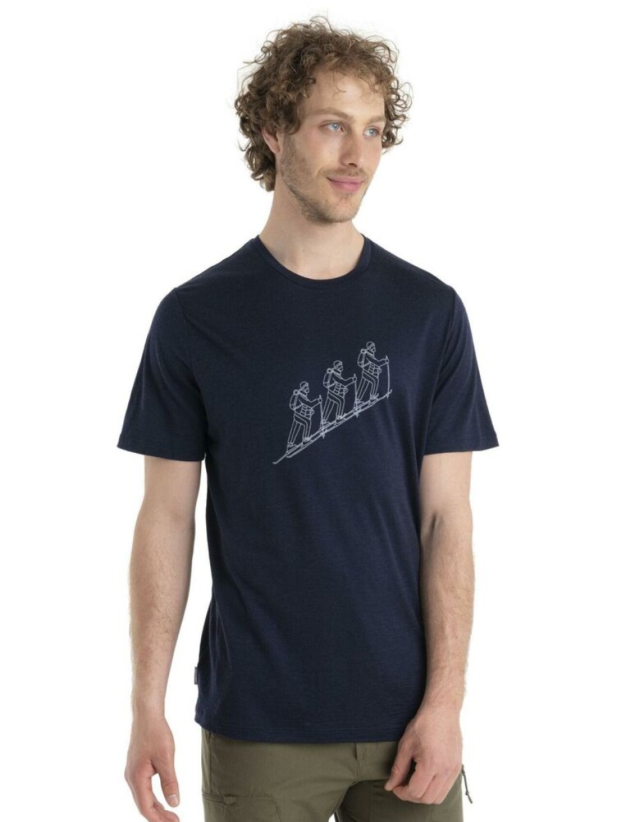 Outdoor Clothing ICEBREAKER | Icebreaker M Merino 150 Tech Lite Ii Ss Tee Natural Ski Tour Midnight Navy