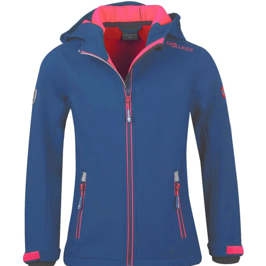 Outdoor Clothing TROLLKIDS | Trollkids Girls Trollfjord Jacket Midnight Blue/Coral