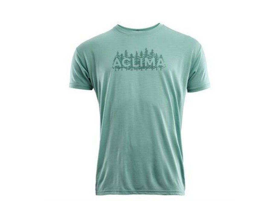 Outdoor Clothing ACLIMA | Aclima Lightwool Clssic Tee Woodprint Man Oil Blue