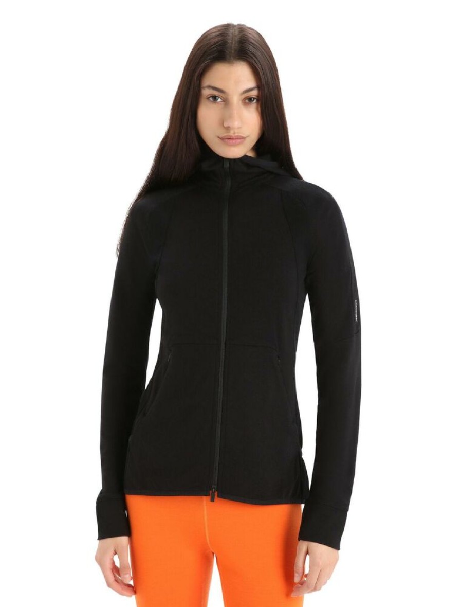 Outdoor Clothing ICEBREAKER | Icebreaker W Merino Quantum Zoneknit Ls Zip Hoody Black