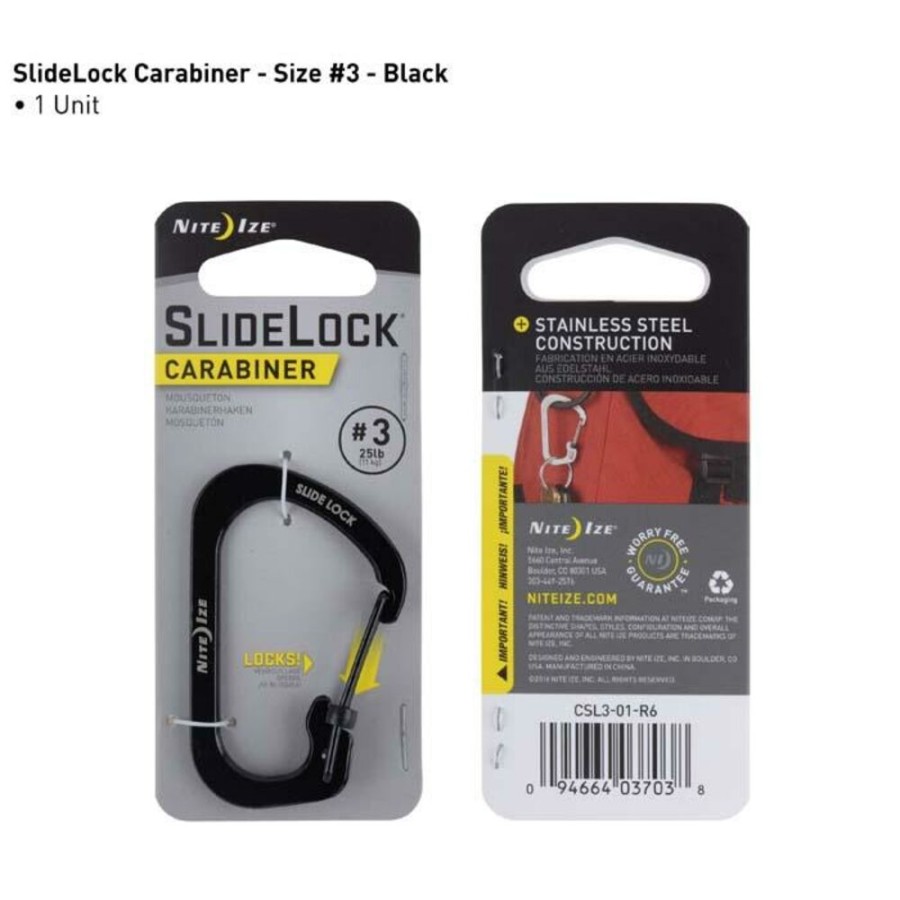 Travel NITE IZE | Nite Ize Carabiner #3 Slidelock Stainless Steel Black Several