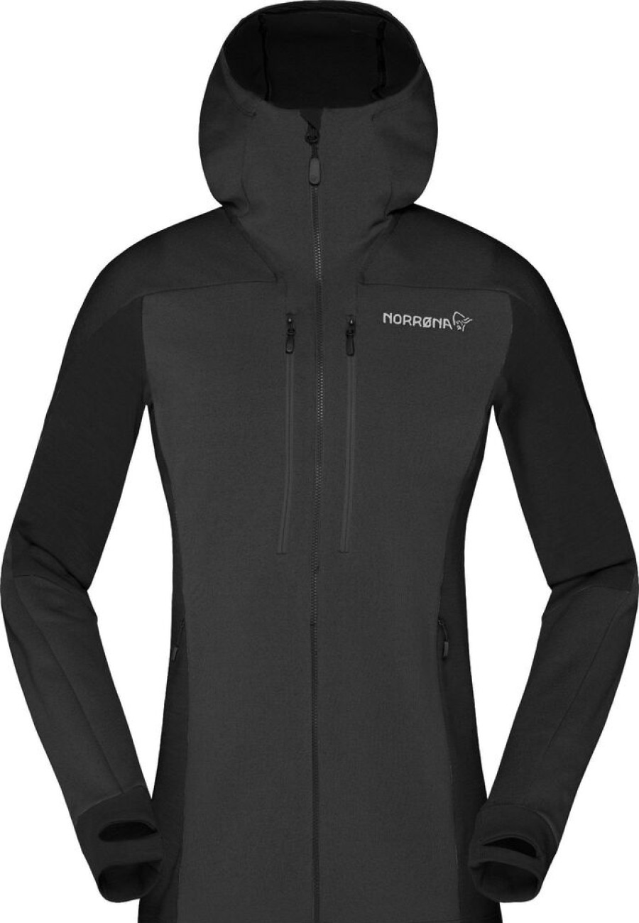 Outdoor Clothing NORRONA | Norrona Trollveggen Powerstretch Pro Zip Hood W'S Caviar Black